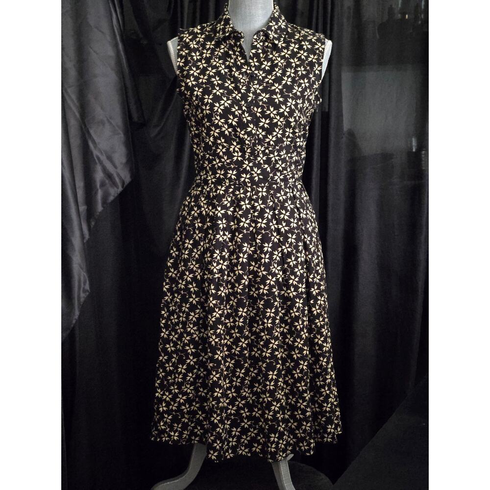 Cute Black with Floral Print Button Up Dress By Tylho for Anthropologie, Small